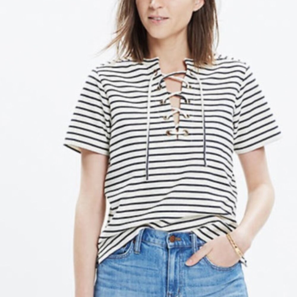 Madewell Black and White Striped Short Sleeve Tee
